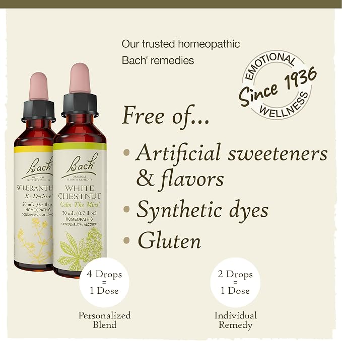 Bach Original Flower Remedies, Clarity of Mind Kit, For Focus and Mindfulness, Natural Homeopathic Flower Essence, Holistic Wellness, Vegan, 3 x 20mL Droppers