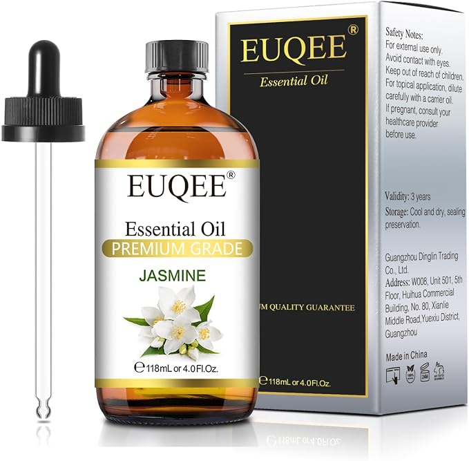 EUQEE Jasmine Essential Oil 118ml Premium Jasmine Oil for Aromatherapy, Diffuser, DIY Soap, Candle Making - 4Fl Oz