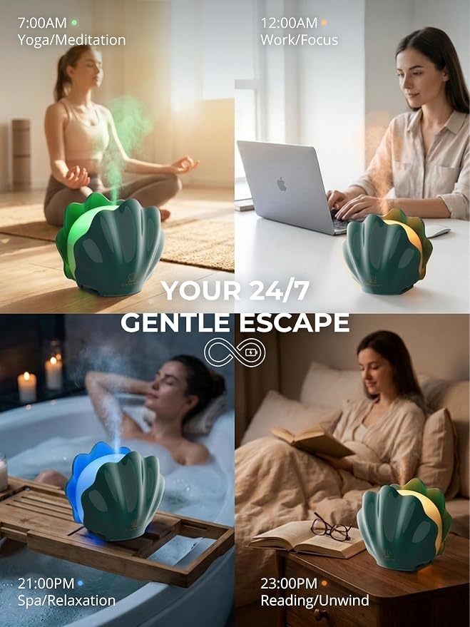 Essential Oil Diffuser 260ML, Shell Aroma Diffuser with Remote Control Humidifier with 7 Colors LED Night Light for Bedroom Home Relaxation (Green)