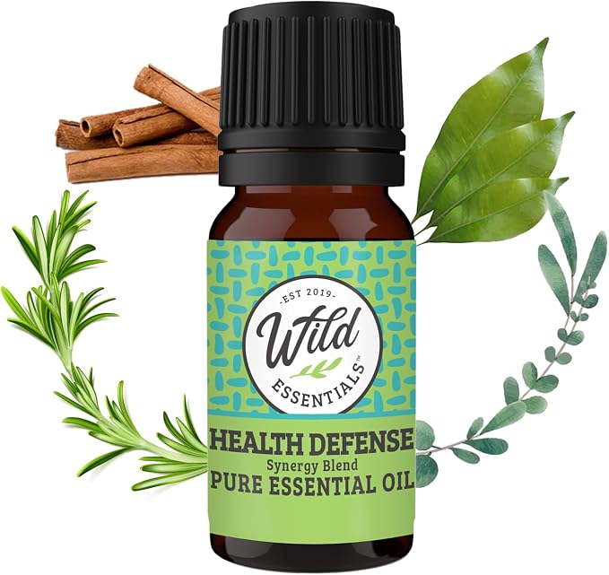 Wild Essentials Health Defense 100% Pure Essential Oil Synergy Blend - 10ml, Premium Grade - Four Thieves Blend, use for Immune Boost, Congestion, Energizing, Mood Boost