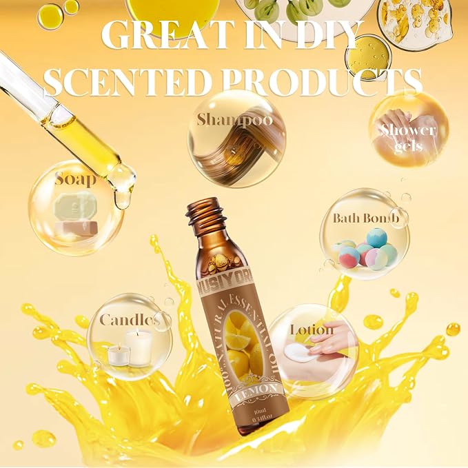 Lemon Essential Oil 10ML - 100% Pure and Natural Therapeutic Grade Oils for Aromatherapy Diffuser - 0.34 Fl Oz/Lemon