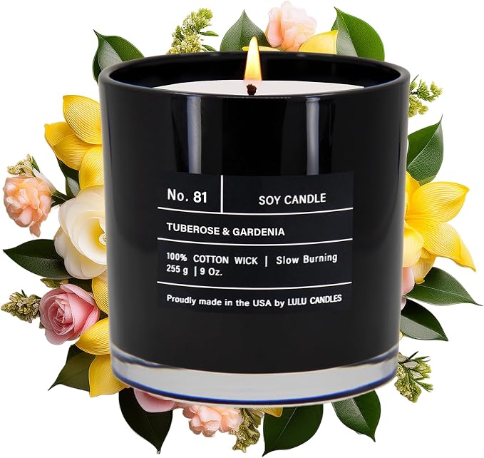 Lulu Candles | Tuberose & Gardenia | Luxury Scented Soy Jar Candle | Hand Poured in The USA | Highly Scented & Long Lasting (9 Oz.)