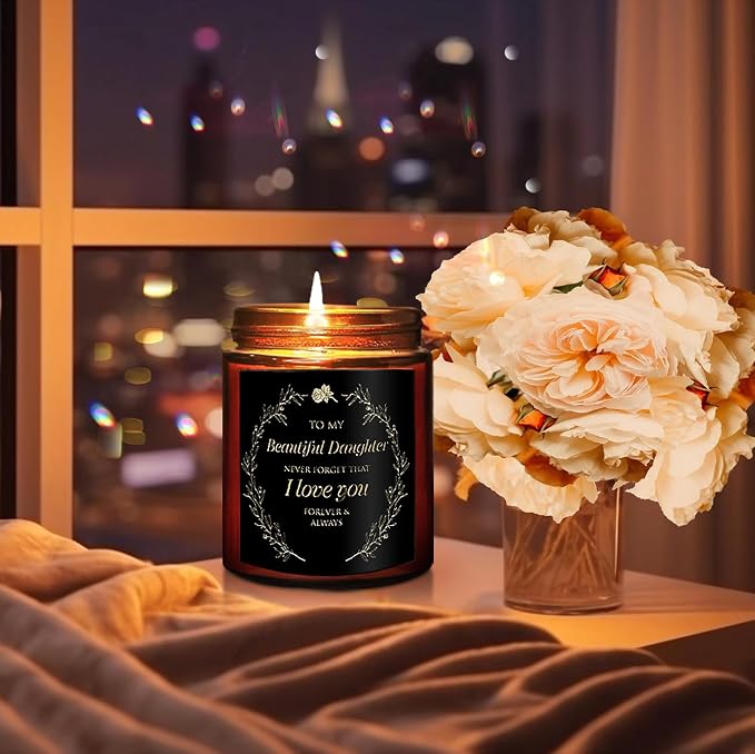 My Beautiful Daughter Candle Gift from Mom Dad - Unique Valentines Day, Love You, Bridal Shower, Wedding, Mother's Day, Birthday Gift for Daughter Adult - Cashmere Vanilla Scented Soy Candle