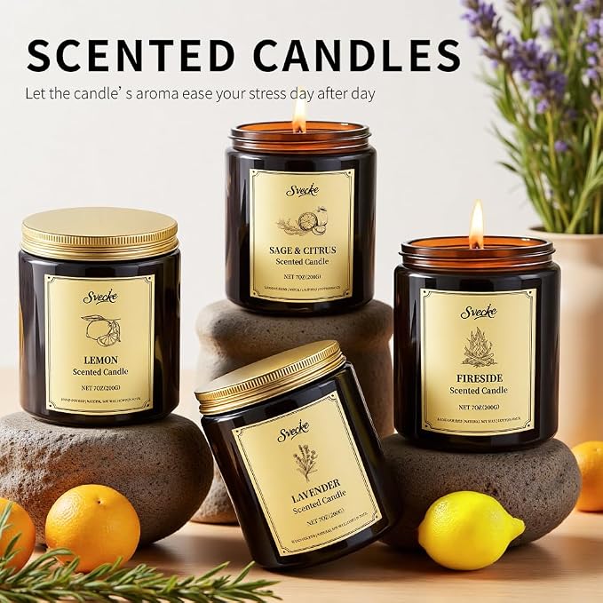4 Pack 28oz Scented Candles, Soy Wax Jar Candles, Coconut Vanilla, Cedar, Lemon, Lavender, Scented Candles for Home, Fall Candles for Women, Men, Candle Gift Set