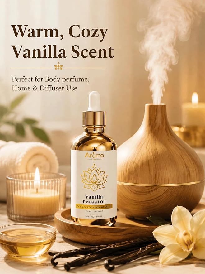 Vanilla Essential Oil, Warm & Cozy Vanilla Scent | For Diffusers, Home Fragrance and Aromatherapy, Skin Care, Home Care and Candle Making