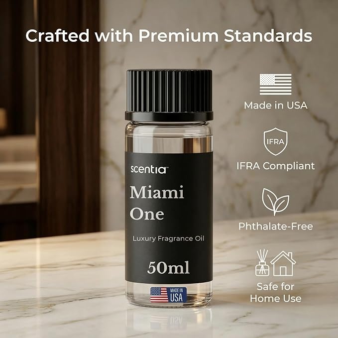 Scentia Miami One (My Way) Hotel Scent Diffuser Oil – Luxury Fragrance Inspired by 1 Hotel Miami Beach – 50 mL – Lemon, Sandalwood & Cedar Essential Oil Blend for Home, Office & Aromatherapy Diffusers