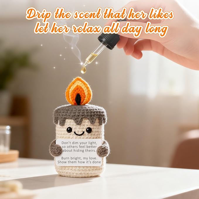Inspirational Gifts for Women Men, Handmade Crochet Candle Decor, Empowerment Presents for Friends Coworker, Motivational Office Desk Accessories, New Job Graduation Divorce Gift for Her