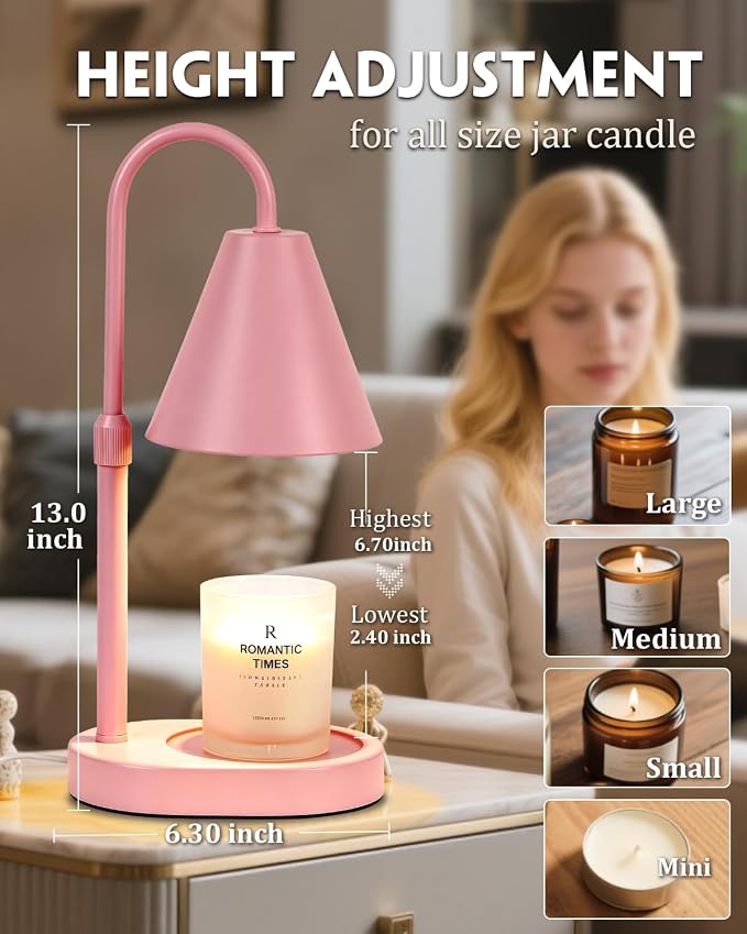 Funistree Modern Pink Candle Warmer Lamp with Timer, Dimmable Candle Lamp Warmer, Mothers Day Birthday Gifts for Women, Adjustable Candle Light, Anniversary Day Gifts Candle Warmer,Bedroom Home Decor