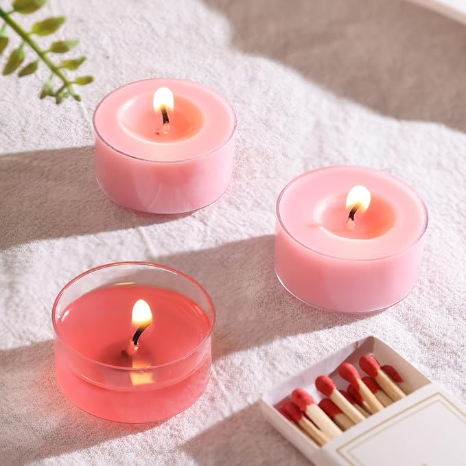 Scented Tea Lights Candles, Peach Sunset, 8 Pack – Pink Scented Tealight Candles – 100% Palm Wax, 6 Hour Burn Aromatherapy Tea Light Votive Candle for Thanksgiving, Gifts, Party Decor