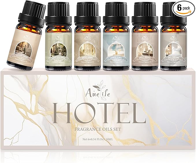 Auelife Hotel Collection Diffuser Oil Set - 6x10ml Luxury Hotel Scent Essential Oils for Diffuser - Fragrance Oil Variety Pack- Ideal for Home, Spa, DIY Candle Making Gift