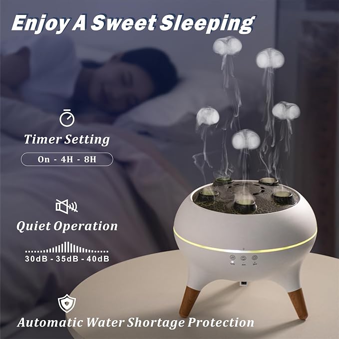 Essential Oil Diffuser 250ML Dancing Jellyfish Aromatherapy Diffuser Humidifier with 7 Colors LED Lights,Remote Control,Plug in for Bedroom,Office (White)
