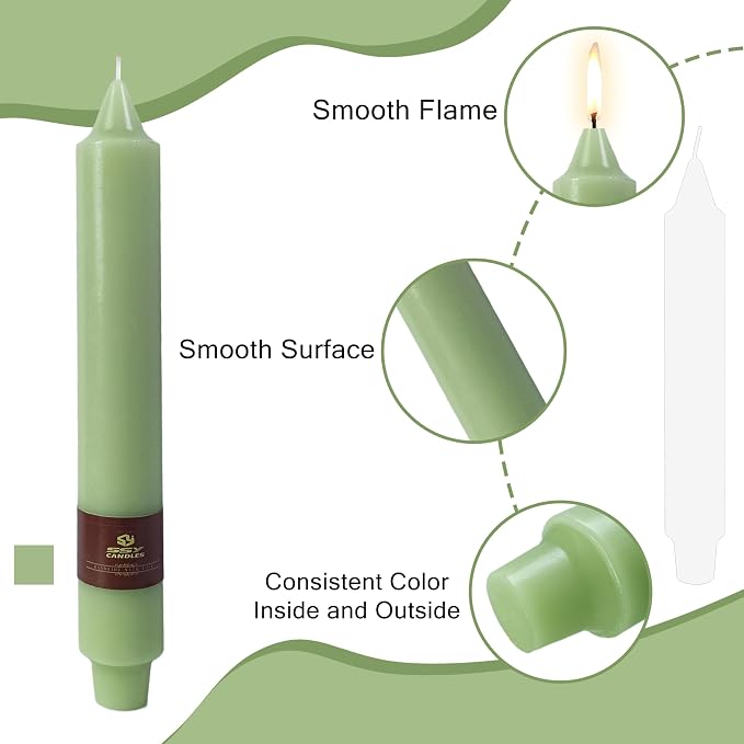 Green Taper Candles 9 inch - 4 Pack Fat Candle Taper Candles Dripless, Smokeless, Unscented Tall Candlesticks - Perfect for Home Decor, Weddings, and Special Occasions