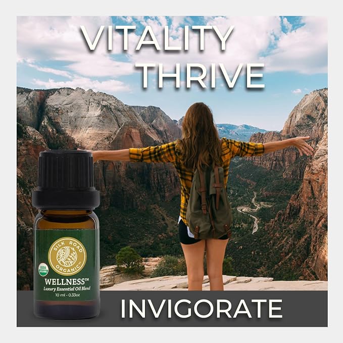 Silk Road Organic Wellness Essential Oil Vitality Blend for Overall Health, Immunity, Balance, Achy Joints & Muscles – USDA Certified Aromatherpy, Undiluted 10ml Dropper