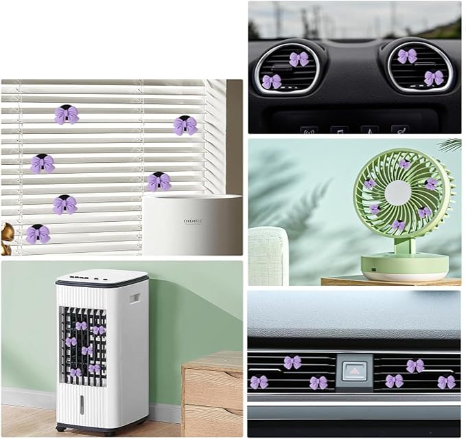 Bow Car Air Freshener Clips, 4 Pcs Cute Bow Car Air Vent Clip, Coquette Auto Air Conditioning Outlet Diffuser Perfume Clips, Interior Decoration, Auto Decor for Women Girls (Purple, 1.69in)