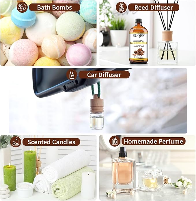 EUQEE Anise Star Essential Oil 4oz / 118ML Large Capacity Anise Star Essential Oil Pure & Premium Essential Oil with Glass Dropper for Candle Soap Making, Diffusers