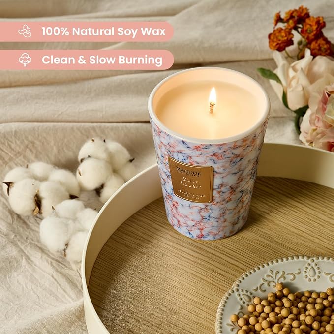 M&SENSE Solar Flowers Scented Soy Candle, 3 Wick Highly Scented 14.1 Oz 75H, Aromatherapy Christmas Gift for Women and Men