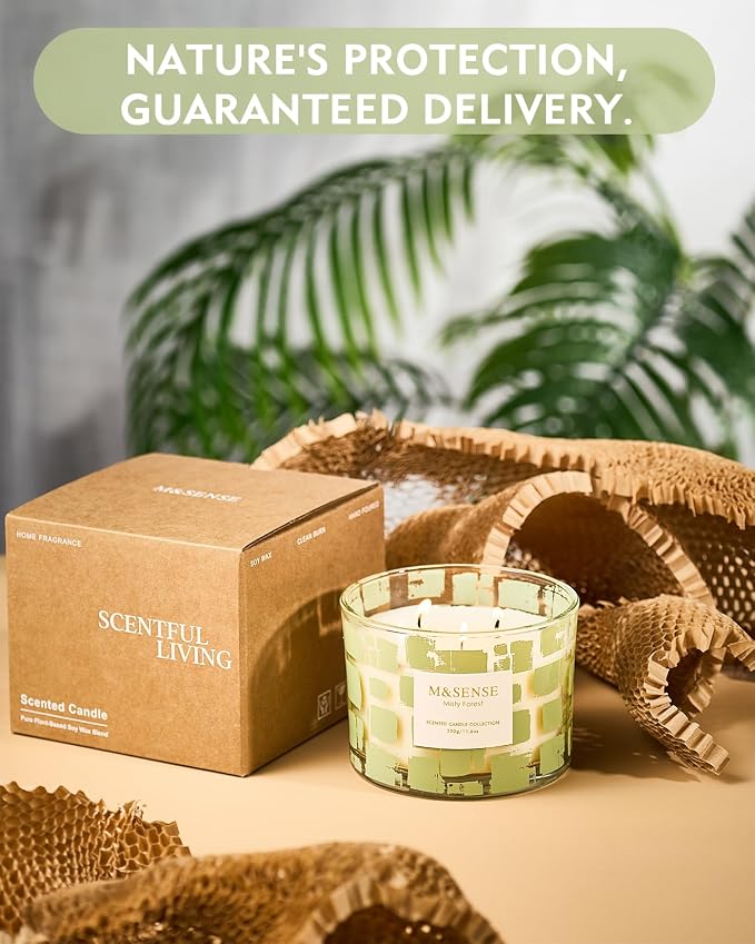 M&SENSE Misty Forest Scented Candle,11.6oz Natural Soy Wax Non Toxic, 3 Wick Jar Candle, Up to 60 Hours Burn time, Home Decor Housewarming Gift for Women and Men