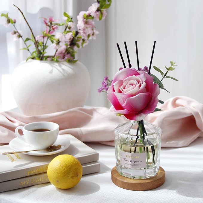 Reed Diffuser Set,8.4 fl oz Scent Diffuser with 6 Reed Sticks, Home Fragrance,Up to 120 Day Long Lasting Scent,Reed Diffuser for Bathroom, Shelf Decor (Gardenia White Tea)