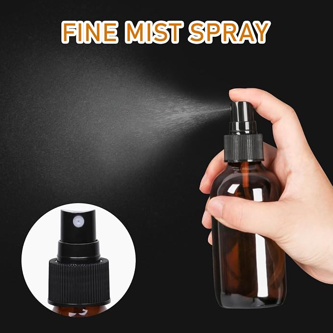 4 oz Amber Glass Spray Bottles 24 Pack, Leakproof Small Refillable Containers for Perfumes, Cleaning Products, Pet, Essential Oils - Empty Travel Size Bottles for Hair, Plants, Premium Sprayers
