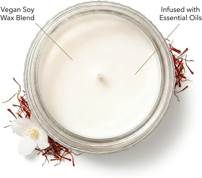 LEOBEN CO – Amber Saffron Scented Candle – 18oz, Heirloom Collection Design – 80 hr Burn Time – Poured in California Using Vegan Soy Wax and Essential Oils – Made in Small Batches