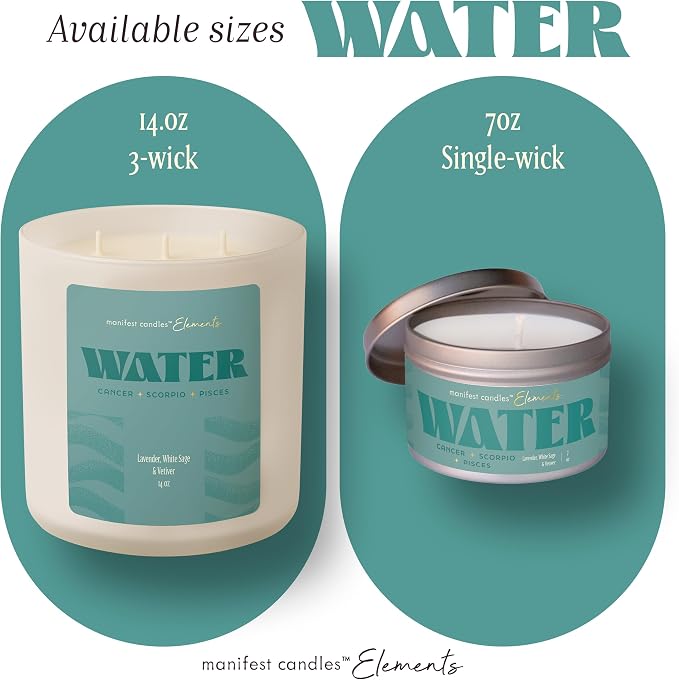 Large 14.5oz 3 Wick Zodiac Water Cancer Pisces Scorpio Zodiac Gifts for Women - 60 Hour Burn - Astrology Gifts for Women, Healing Manifestation Spiritual Candles, Intention Meditation Candle