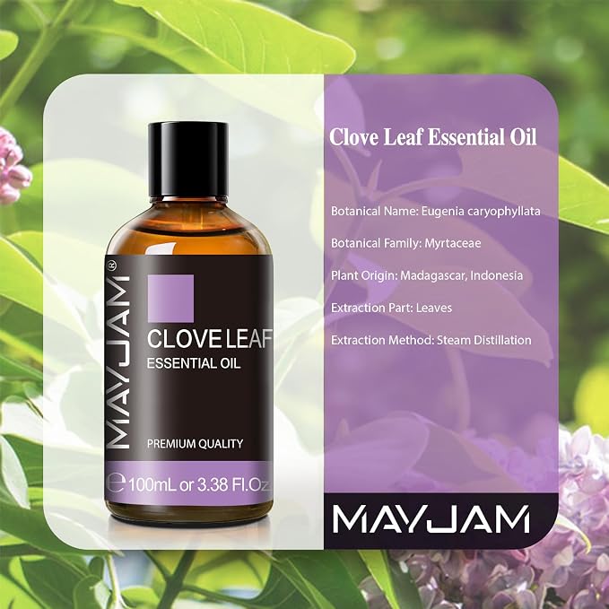 Clove Essential Oil, 3.38FL.OZ Pure Essential Oils by MAYJAM, Large Volume Clove Oil, Perfect for Aromatherapy Diffuser, Great for DIY Candle and Soap Making