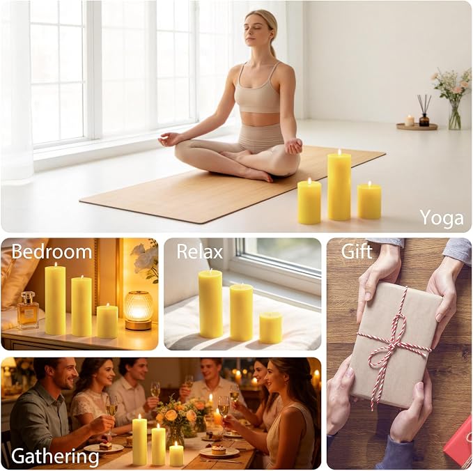 12 Pack Pure Beeswax Pillar Candles, 2x3/6/8 Inch, Natural Mild Honey Scent, Long Burning, Smokeless & Dripless for Home Decor & Prayer