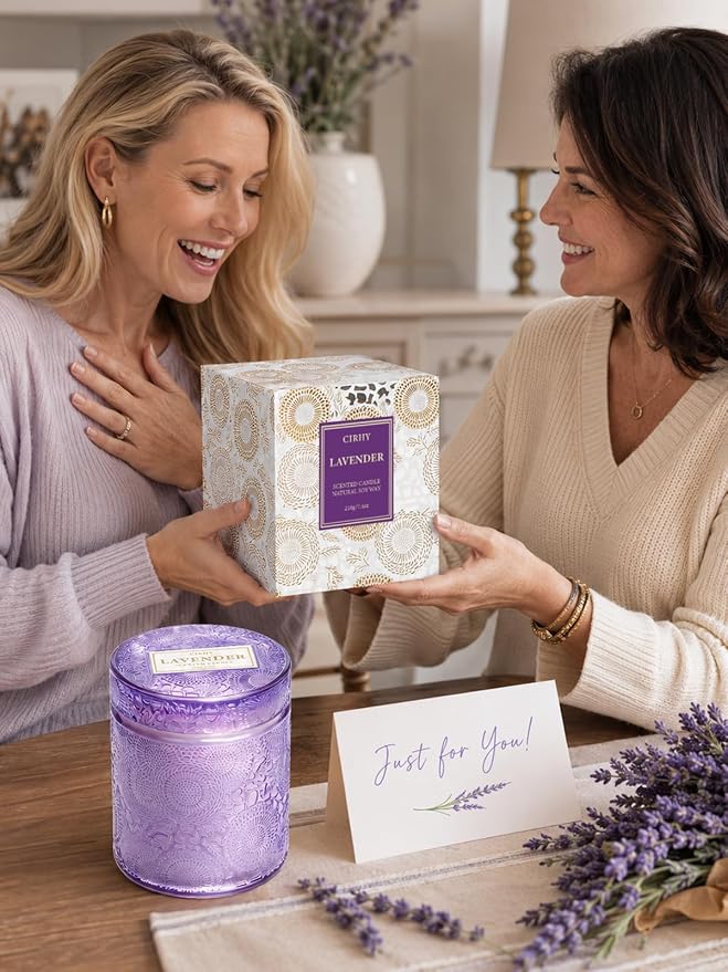 Cirhy Lavender Scented Candle, Purple Candle Gift for Women – Natural Soy Wax, 50-Hour Burn, Aromatherapy Candle for Sleep, Relaxation & Home Scented,7.4 oz Jar Candle
