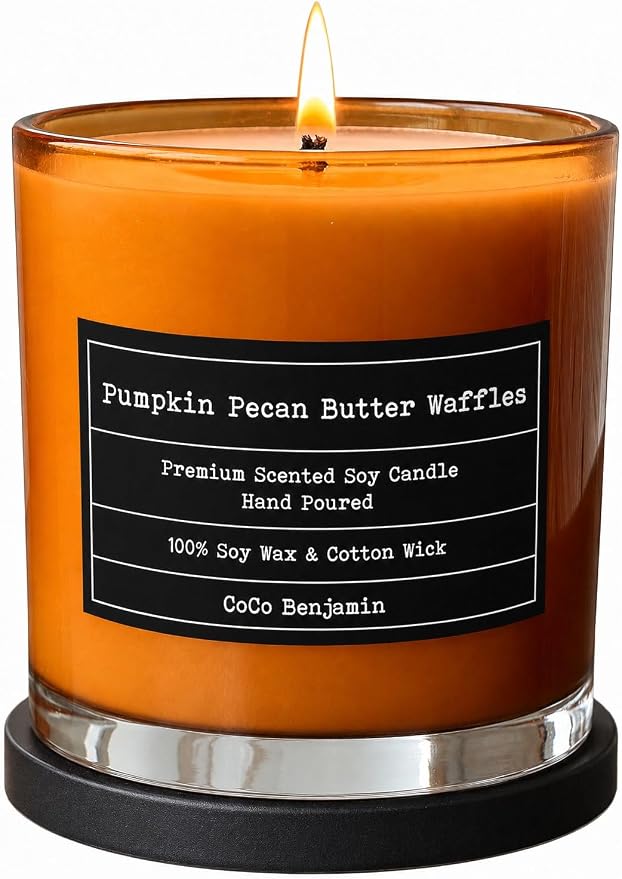 100% Natural Soy Wax Candle by CoCo Benjamin - Highly Scented & Hand-Poured Luxury Candle (Pumpkin Pecan Butter Waffles)- Clean Burning Cotton Wick