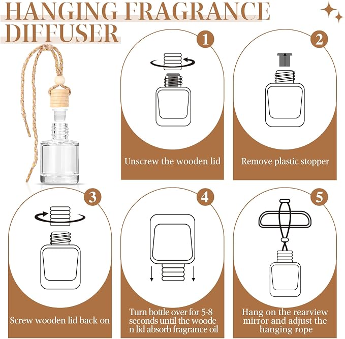 AROIC 6 Pack Car Air Freshener, Mahogany Premium Woody Car Air Freshener Diffuser Fragrance, Hanging Essential Oil Diffuser for Interior Decor, Long Lasting Car Accessories Unisex (Sunlit Teak Scent)