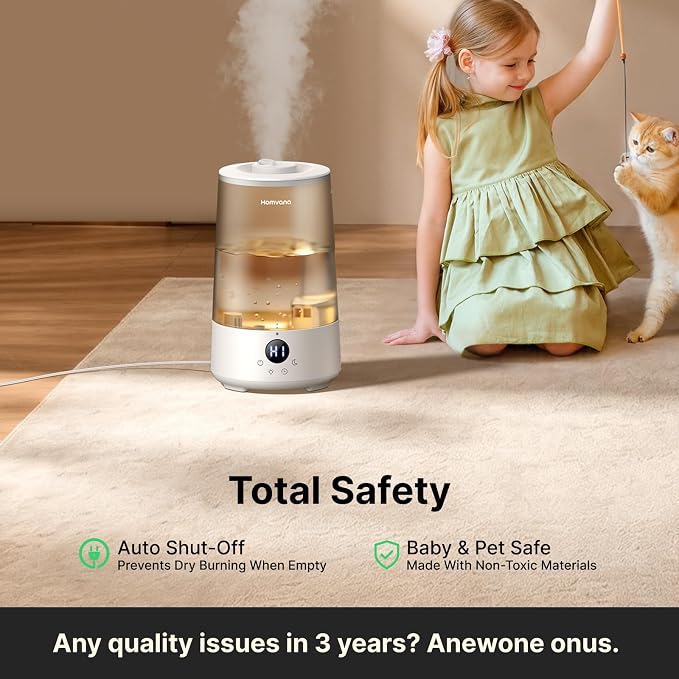 Homvana 3.6L Top-Fill Cool Mist Humidifiers for Bedroom, Large Room & Plants, 23dB Ultra-Quiet, Easy-to-Clean 2-in-1 Baby Humidifier & Oil Diffuser for Congestion Relief, Lasts Up to 4 Nights (Grey)