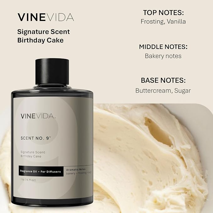 VINEVIDA [16 Fl Oz] Birthday Cake Fragrance Oil for Cold Air Diffusers, Essential Oils for Diffuser Oil Refill & Air Freshener Room Spray