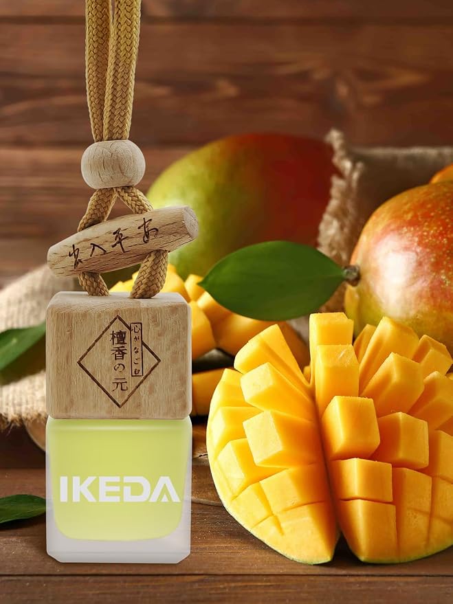 Ikeda Car Air Freshener: Hanging Car Smell Air Freshener | 10ml Hanging Car Perfume | Long Lasting Fragrance | Strong Scents Diffuser for Auto Home (Mango|Square)