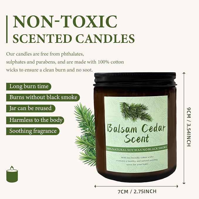 Balsam & Ceda Candle Jar, Scented Candle with up to 50 Hours of Burning Time, Soy Wax Blend for Consistent Long Lasting Scent, Aromatherapy Gift for Men and Women