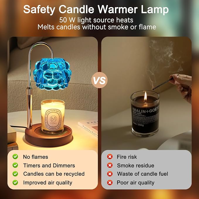 Candle Warmer Lamp with Timer Adjustable - Height Candle Warmer, Dimmer, Vintage Glass Wax Melting Lamps for Home Decor, for Candles in Jars with 2 Bulbs