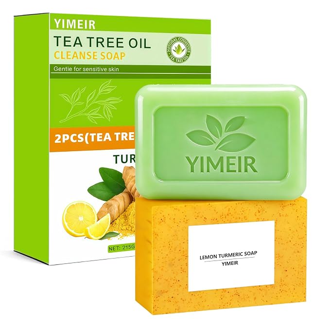 Turmeric Facial Soap & Tea Tree Soap Bars Duo - Natural Brightening & Acne Treatment Gift Set, for Face & Body, Oily, Dull & Sensitive Skin, Day and Night Soap Combo, Outdoor & Home Use