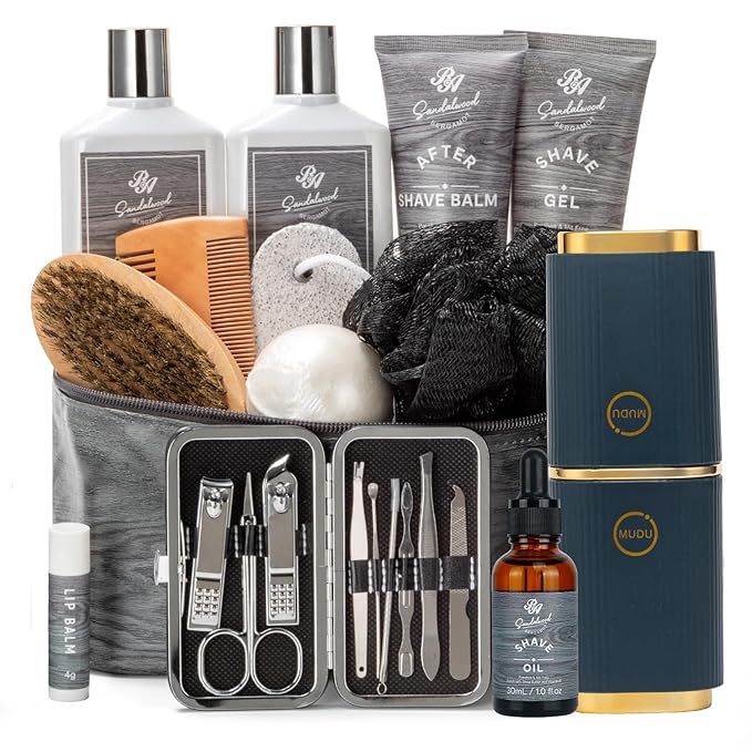21 Pcs Bath & Body Care Set for Men, Father's Day Gifts for Dad, Home Spa Self Care Basket, Hydrating Skin Care Set, Beard Kit Spa Set, Boyfriend, Anniversary Gifts, Birthday, Christmas