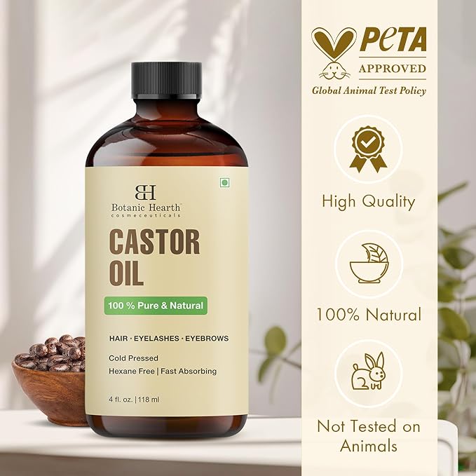 Botanic Hearth Castor Oil & Hair Treatment Oils 4 Fl oz| 100% Pure & Natural, Cold Pressed |For Hair, Eyelashes & Eyebrows | Hexane Free, Fast Absorbing | With Applicators & Dropper | All Hair Types