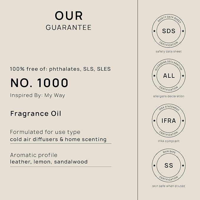 VINEVIDA [128 Fl Oz] Scent NO. 1000 Inspired by My Way Fragrance Oil For Cold Air Diffuser, Aromatic Notes of Leather Lemon Sandalwood, Essential Oil for Diffuser Oil Refill & Air Freshener Room Spray