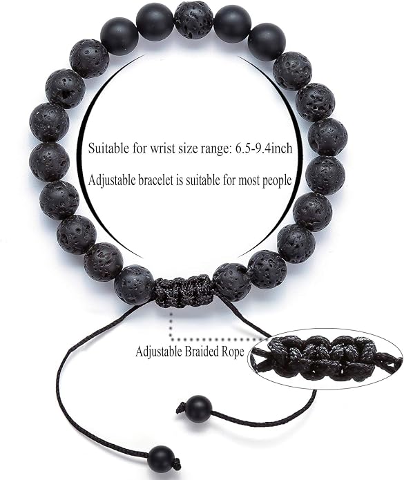 Men Women 8mm Lava Rock Aromatherapy Anxiety Essential Oil Diffuser Bracelet Braided Rope Natural Stone Yoga Gifts Beads Bracelet Bangle-21017