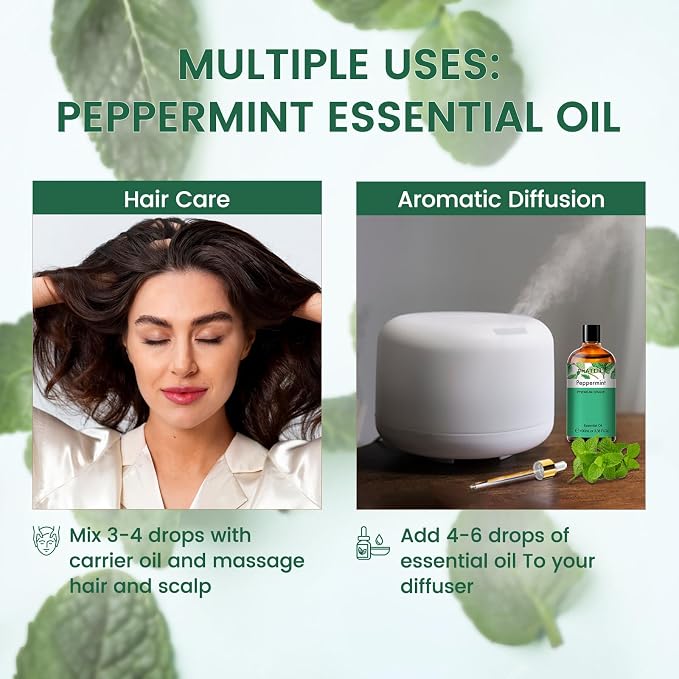 PHATOIL Peppermint Essential Oil, Huge 3.38 Fl Oz Pure and Natural, Premium Grade Essential Oil for Diffuser and Aromatherapy