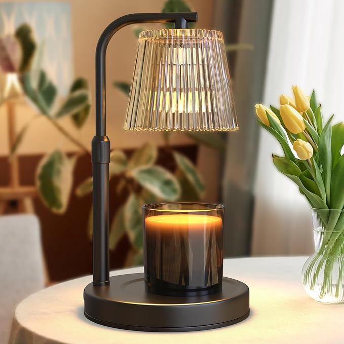 Candle Warmer Lamp with Timer, Electric Candle Warmer with 2 Bulbs, Gifts for Mom, Dimmable Candle Lamp, Compatible with Small and Large Candles, Aromatic Candle Holders for Home Decor (Black)