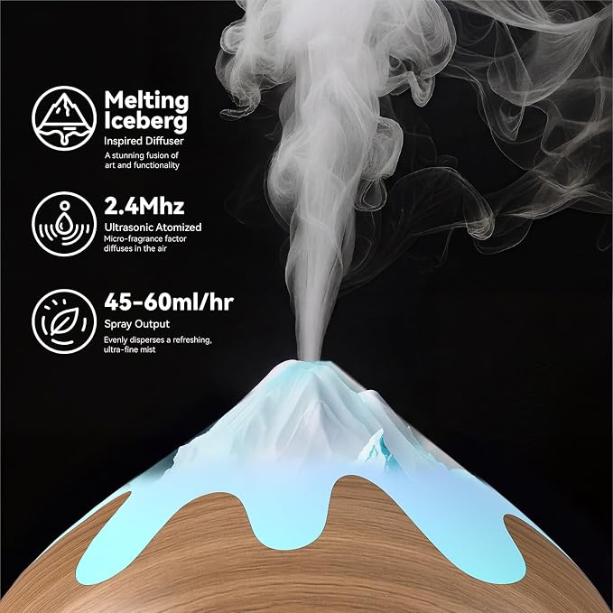 500ML Essential Oil Diffuser, Ultrasonic Aromatherapy Diffuser with Remote Control, Air Diffusers for Home Office Room, Fragrance Aroma Diffuser with 7 Color LED & 2 Mist Mode, Mocha Brown