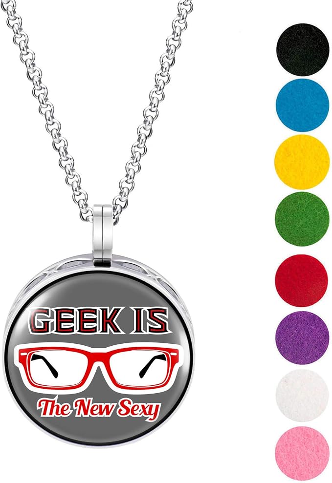 Wild Essentials Geek is The New Sexy Necklace Essential Oil Diffuser Kit with Lavender, Lemongrass, Peppermint, Orange Oils, 8 Refill Pads, Calming Aromatherapy Gift Set, Customizable, Perfume