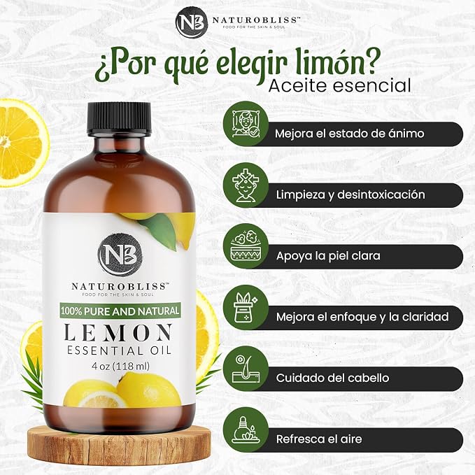 NaturoBliss 100% Pure Lemon Essential Oil Therapeutic Grade Premium Quality (4 fl. oz) with Glass Dropper, Perfect for Aromatherapy