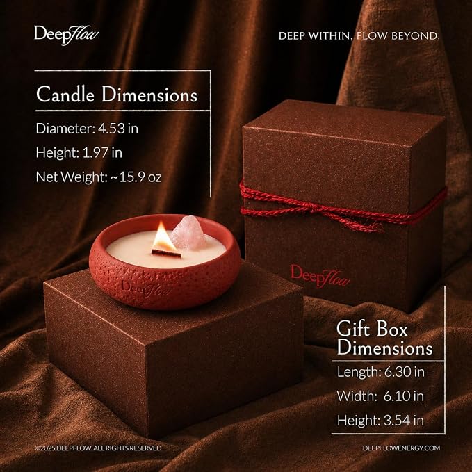 DEEP FLOW Rose Quartz Love Energy Candle - Soft Peach Floral Scent, Luxury Scented Candle with Healing Crystals for Self-Care & Romance (Nurturing Serenity)