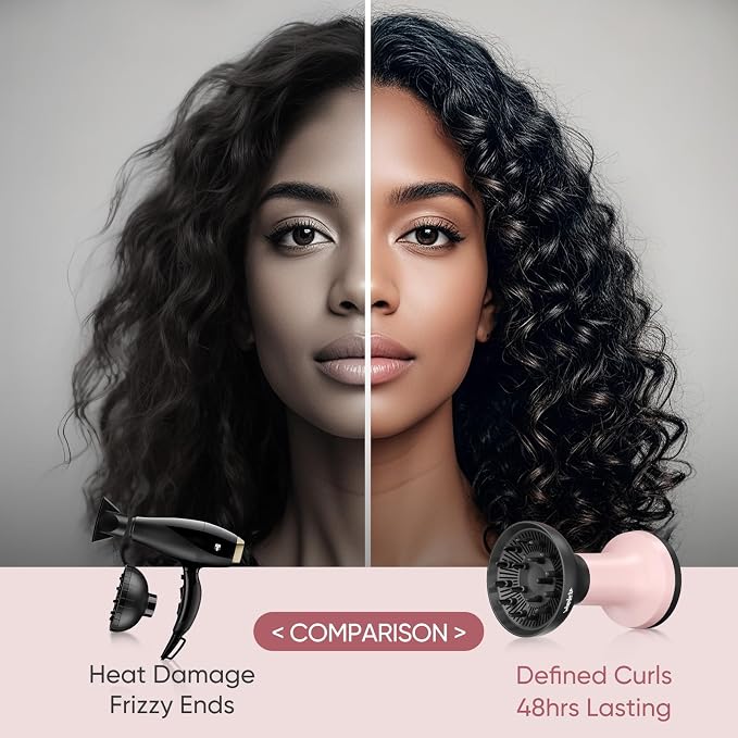 WUFAYHD 2-in-1 Diffuser Hair Dryer for Curly Hair: 1875W Ionic Hair Dryer w/Comb & Diffuser Attachment, Fast Drying, Reduces Frizz, Anti-Heat Handle Blow Dryer with ALCI Plug, Gift for Women Her