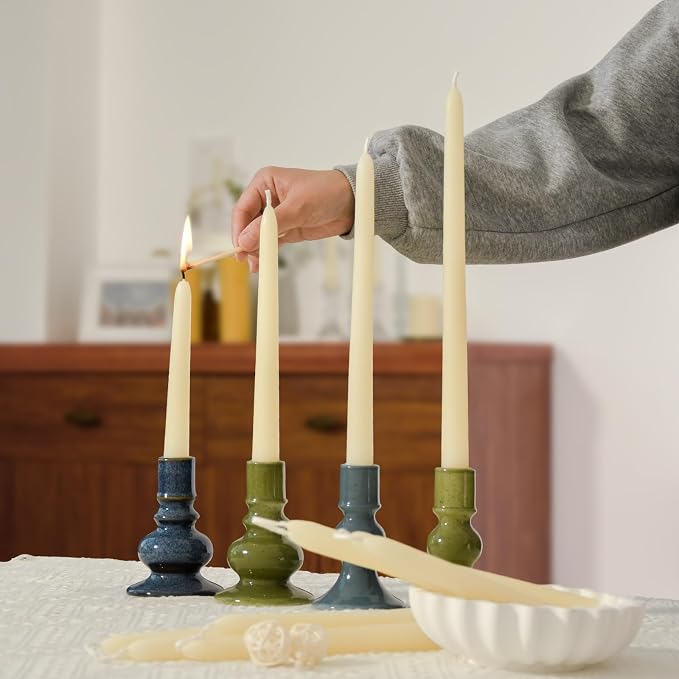 DEYBBY 6 inch Short Natural WhiteBeeswax Candles Set of 36, Smokeless Dripless Pure Organic Beeswax Taper Candles for Dinner Decoration Ritual Emergency (Cream)