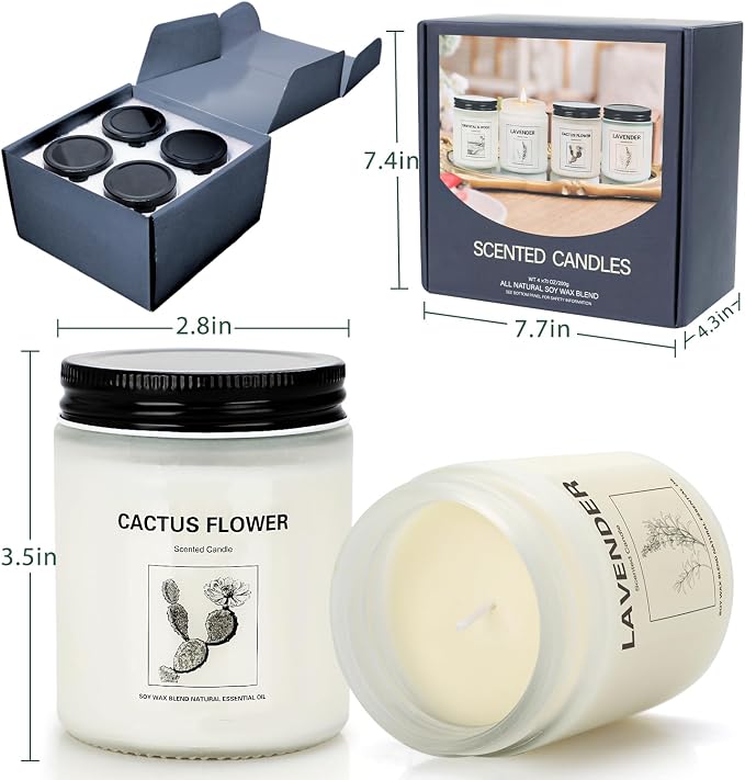 Scented Candles for Home,4 Pack Soy Candle Gift Set with 4 Fragrance Scents,Aromatherapy Lavender Floral & Wood Candles for Relaxation,Long Lasting Spa Candles for Bedroom Bathroom Gifts for Women