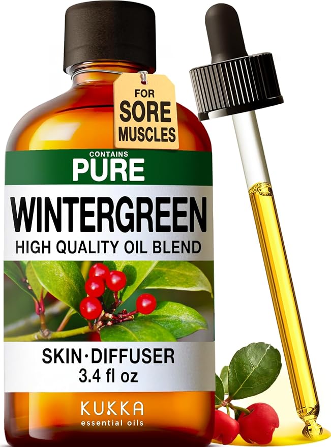 100% Pure Wintergreen Oil - 3.40 Fl Oz Wintergreen Essential Oil for Hair, Skin, Diffuser, Aromatherapy & DIY Soap Making Scent